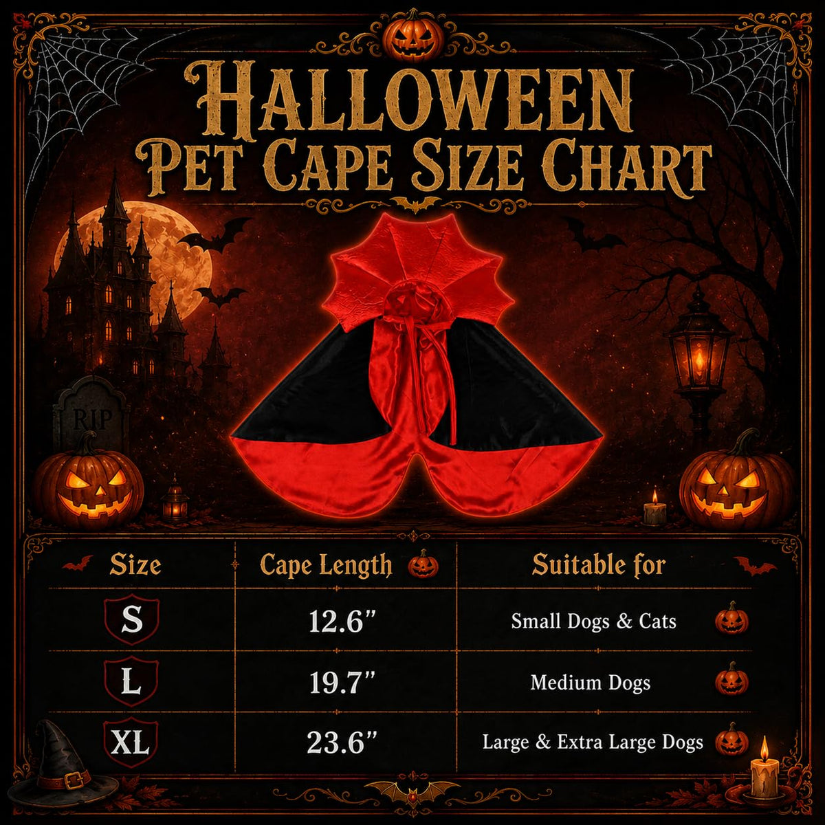 Golden Retriever Halloween Costume, Extra Large Dog Vampire Cape Cloak for Great Dane German Shepherd, Big Dog Halloween Costumes XL(Vampire,XL)