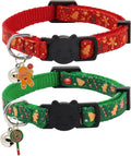 Christmas Cat Collar, 2 Pack Nylon Breakaway Cat Collar with Bells, Xmas