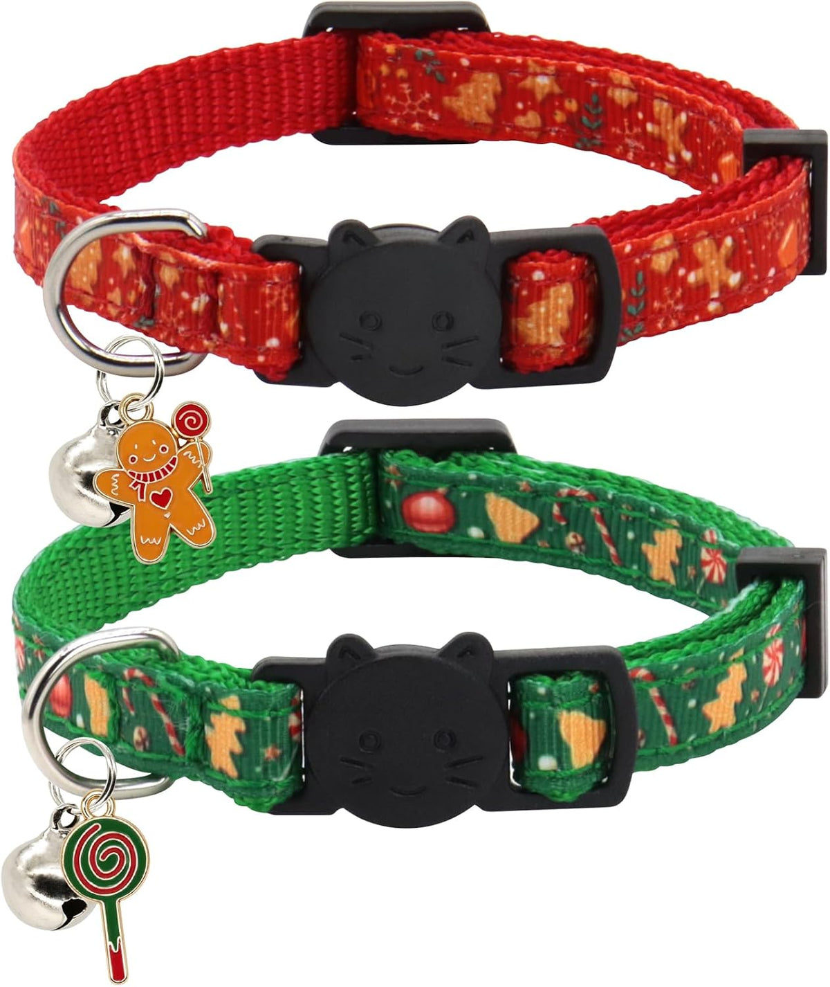 Christmas Cat Collar, 2 Pack Nylon Breakaway Cat Collar with Bells, Xmas