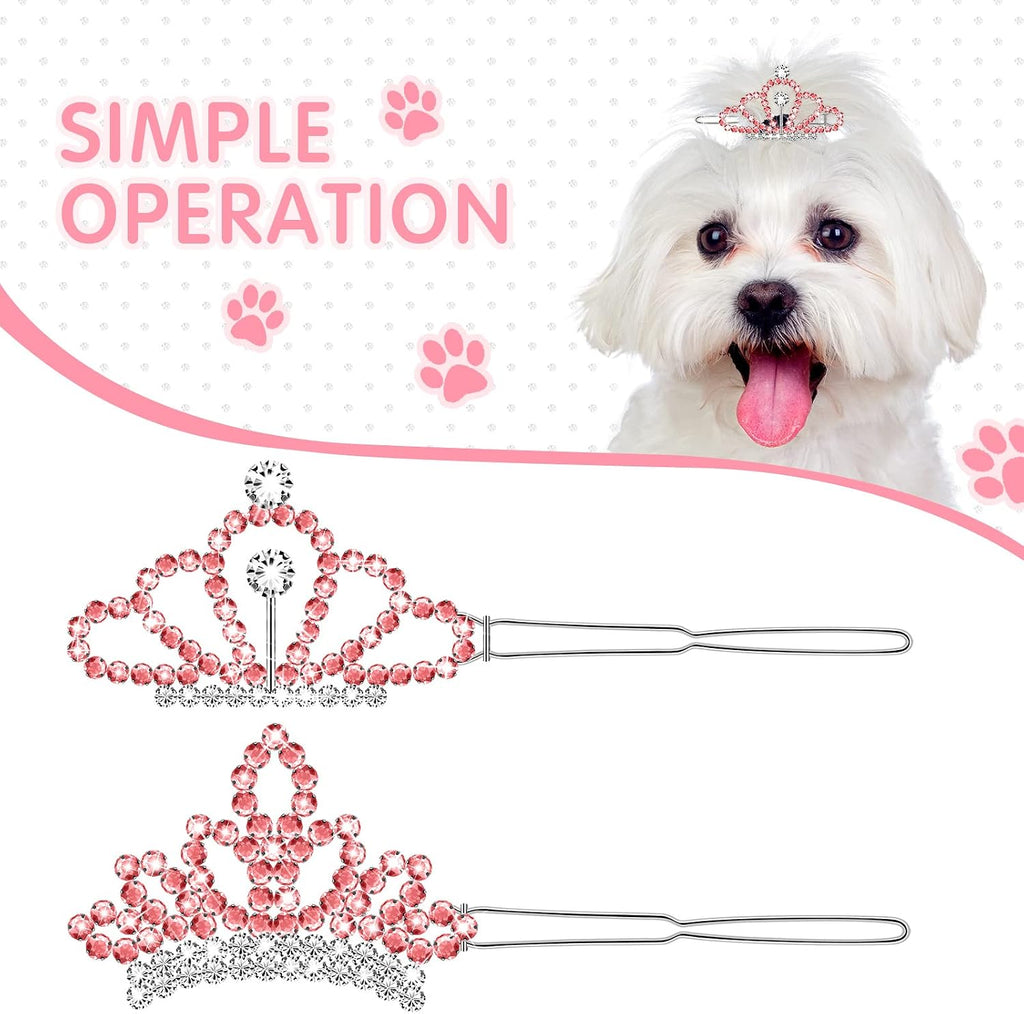 Mtlee 2 Pcs Halloween Pet Rhinestone Birthday Crown, Pink Dog Costume Tiara