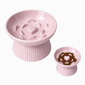 Elevated Slow Feeder Cat Bowl Ceramic Raised Feeder Pink