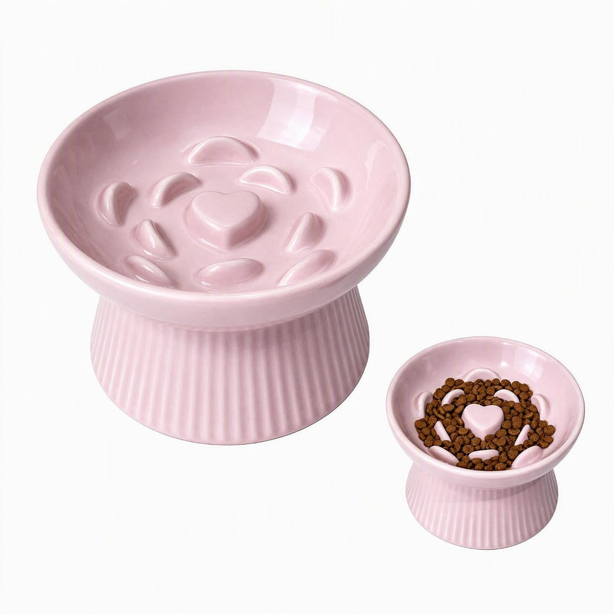 Elevated Slow Feeder Cat Bowl Ceramic Raised Feeder Pink