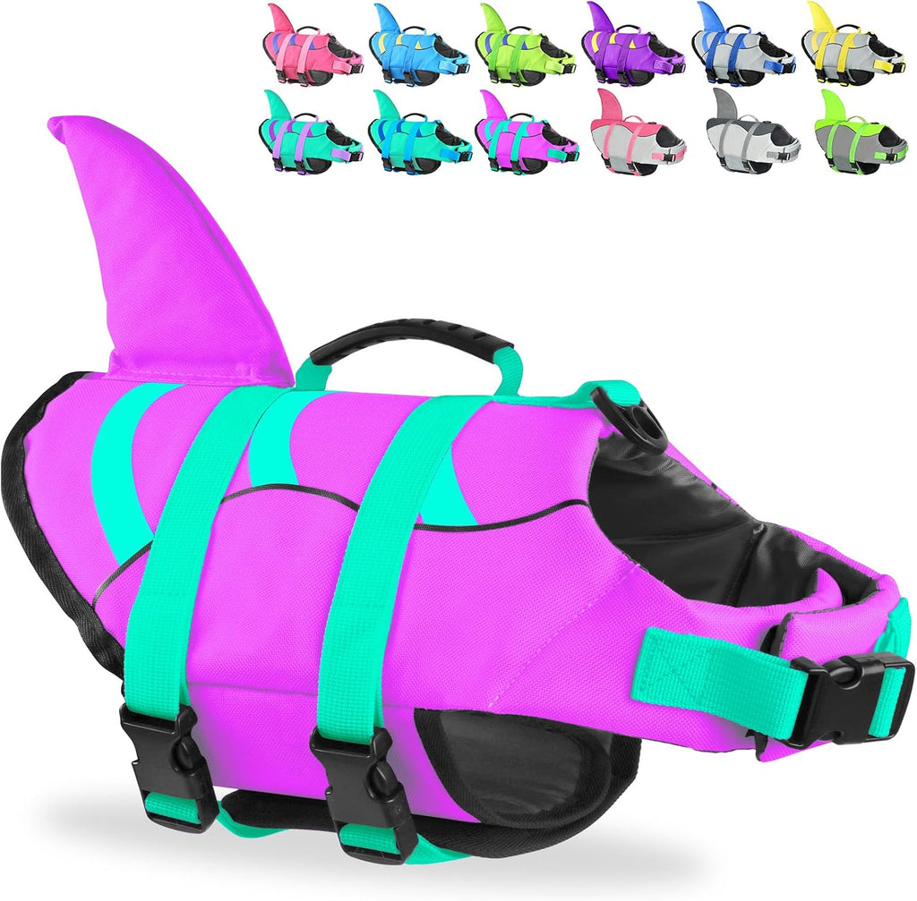 Fragralley Shark Dog Life Jacket, Easy to Put on Dog Life Vest for Swimming and Boating, Vibrant & Adjustable Dog Life P