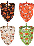 PTDECOR 4 Pack Halloween Dog Bandanas Pumpkin Ghost Bow Fall Scarf, Large