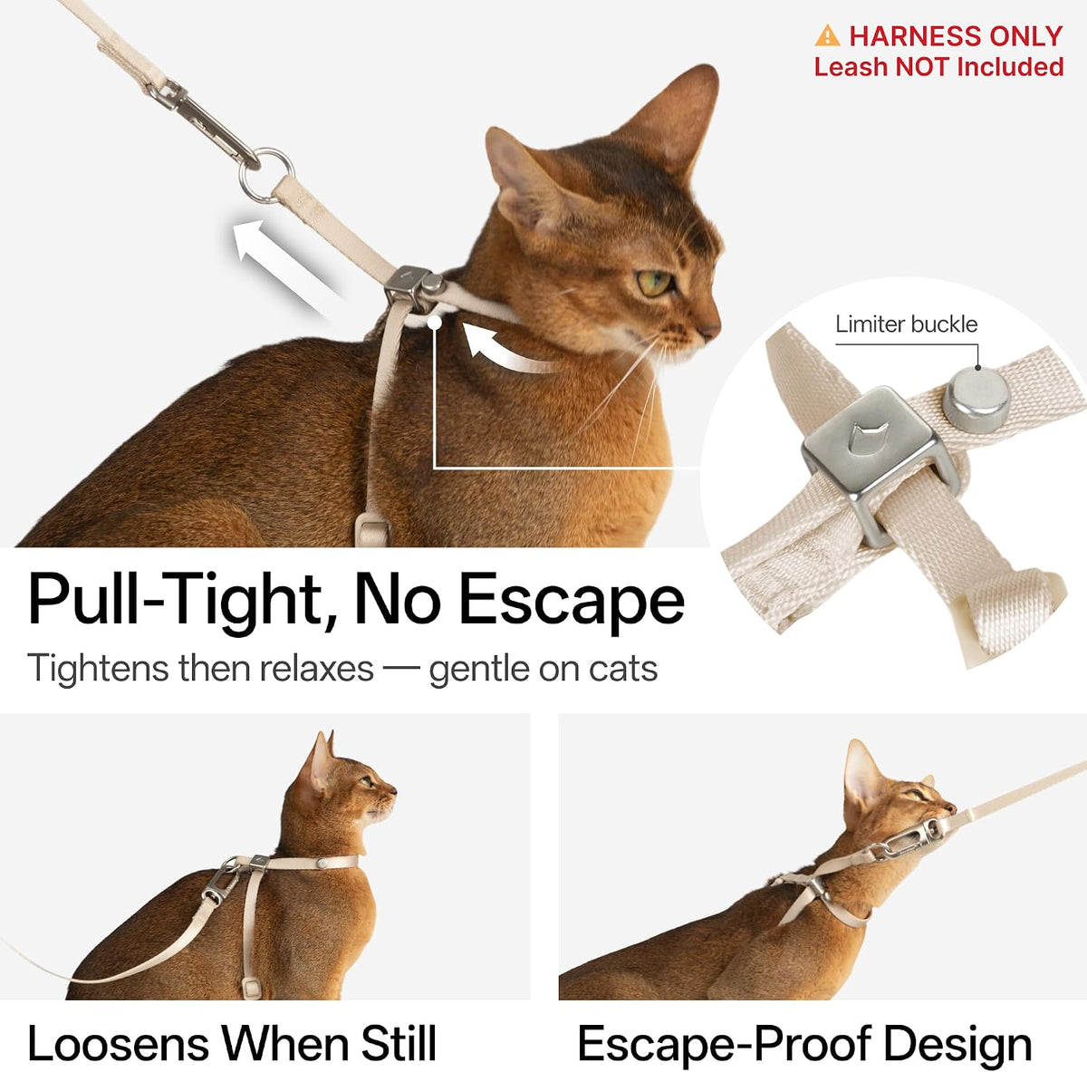 Escape Proof Cat Harness Anti-Choke Quick Release, Space Gray