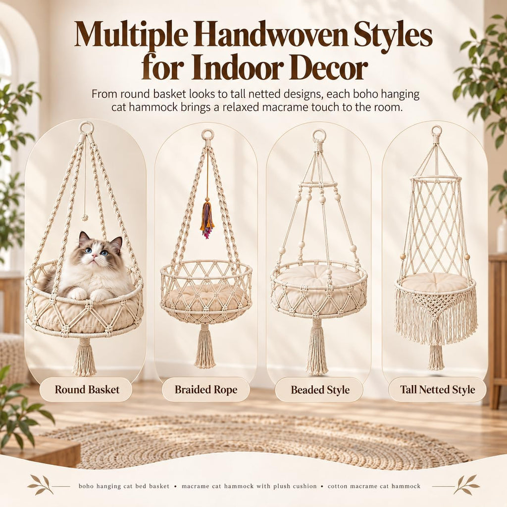 12-16in Boho Hanging Cat Hammock with Removable Plush Cushion (C, 16 * 48in)