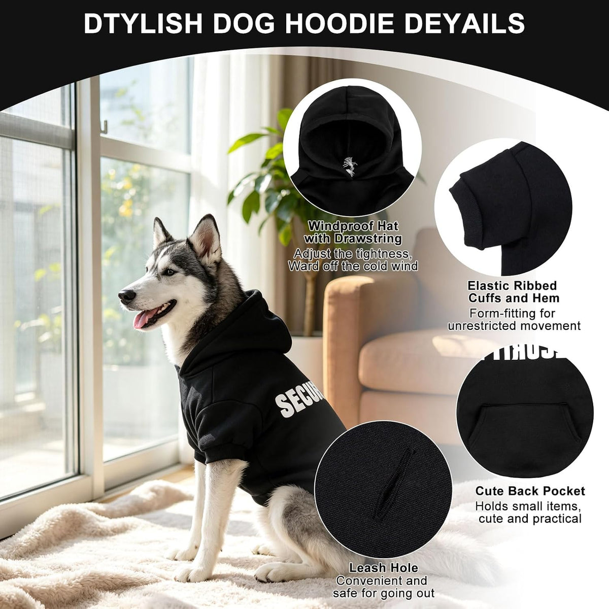 Security Dog Hoodies,Soft & Warm Dog Sweatshirt,X-Large