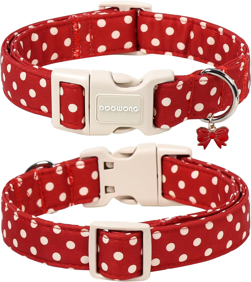 Red White Polka Dot Dog Collar for Small Dogs S