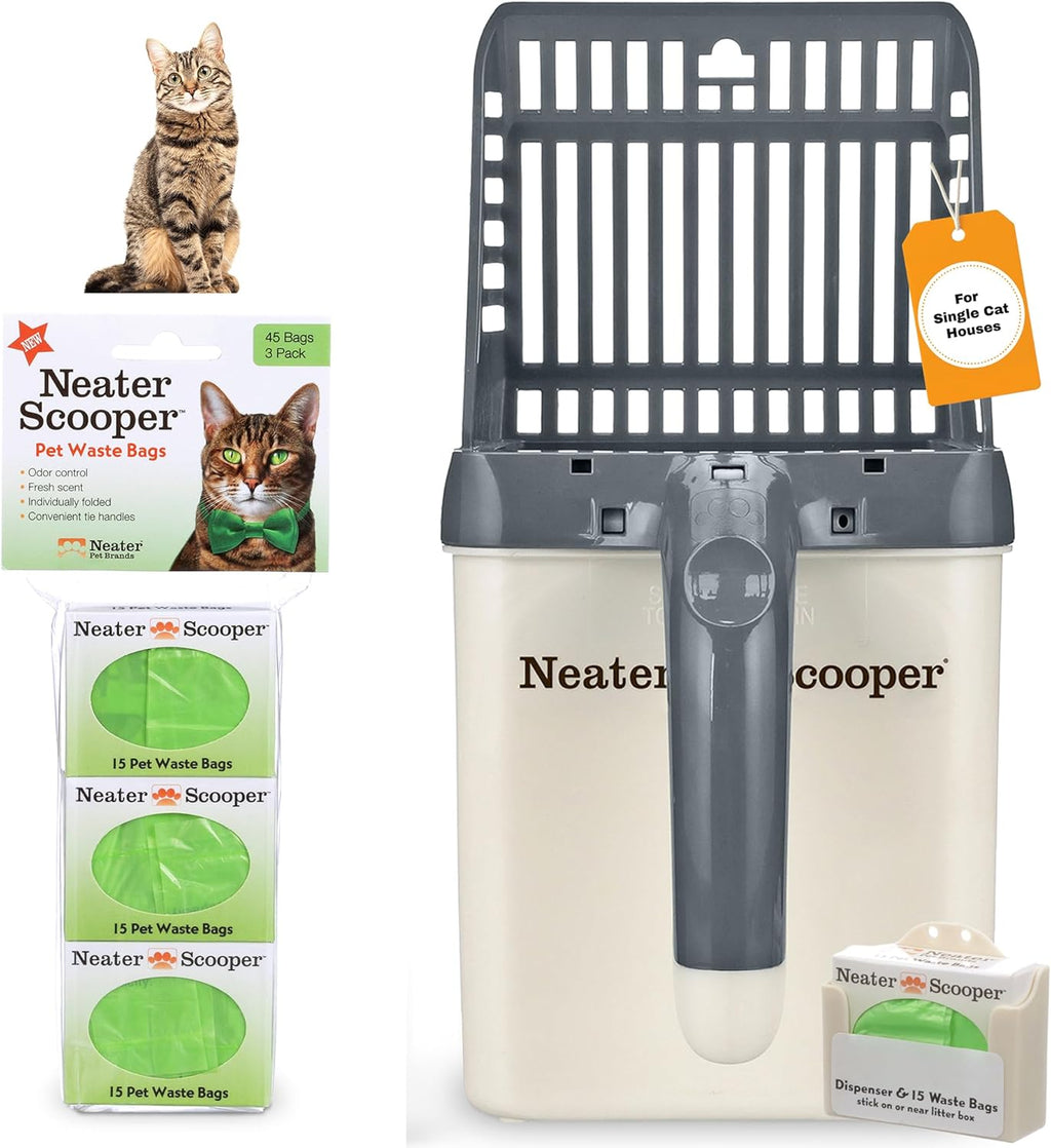 Neater Pet Brands Neater Scooper Standard Litter Scoop, 60 Refill Bags – Mess-Free Cat Litter Scooper with Bag, Spill-Pr