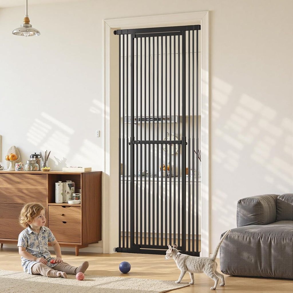 Extra Tall Cat Gate 51"-87" Height Adjustable Pressure Mounted 4 Extensions