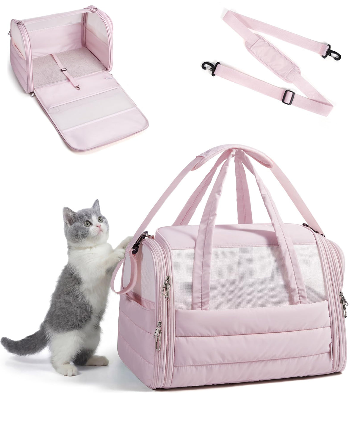 BAGSMART Cat Carrier Soft-Sided Puffy Quilted Collapsible Pet Travel Bag