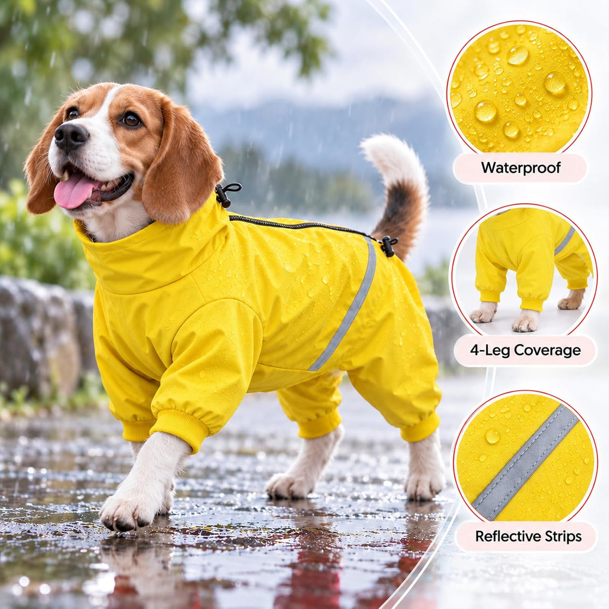 Morezi Waterproof Dog Raincoat with Legs, Full Body Coverage Dog Suit