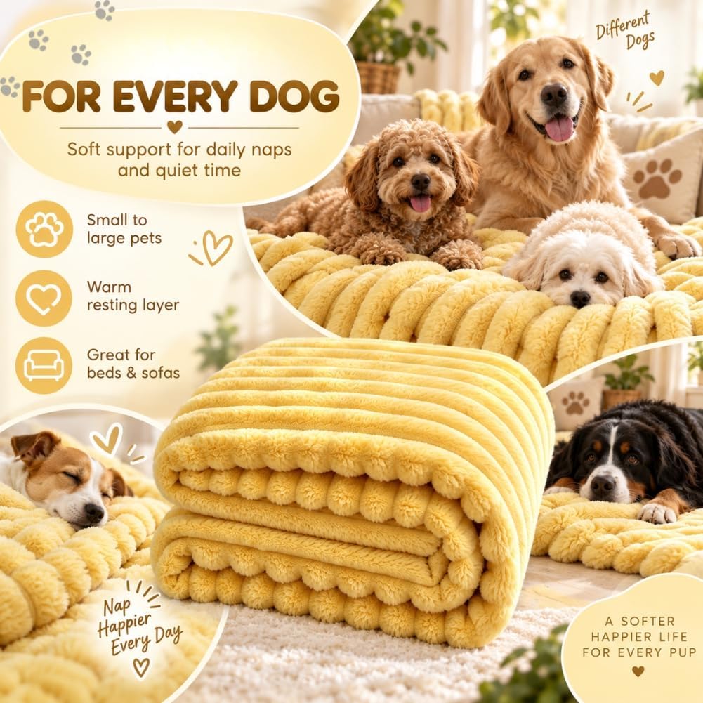 Washable Emotional Support Blanket for Dogs, Plush Yellow Dog Blankets，S