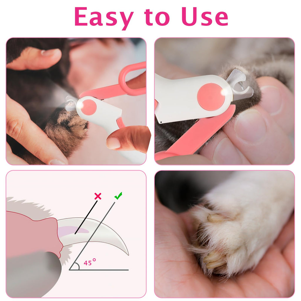 Small Animals Nail Clippers with LED Lights to Avoid Excessive Cutting and Sharp Blades - Professional Claw Trimmer for Tiny Dog Cat Kitten Bunny Rabbit Bird Guinea Pigs Ferret Hamsters (Pink)