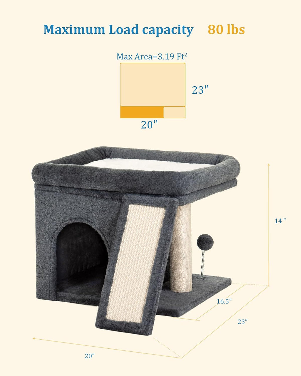 Cat Tree for Large Cats, 20x16.5 Perch Bed for Adult Senior Cats