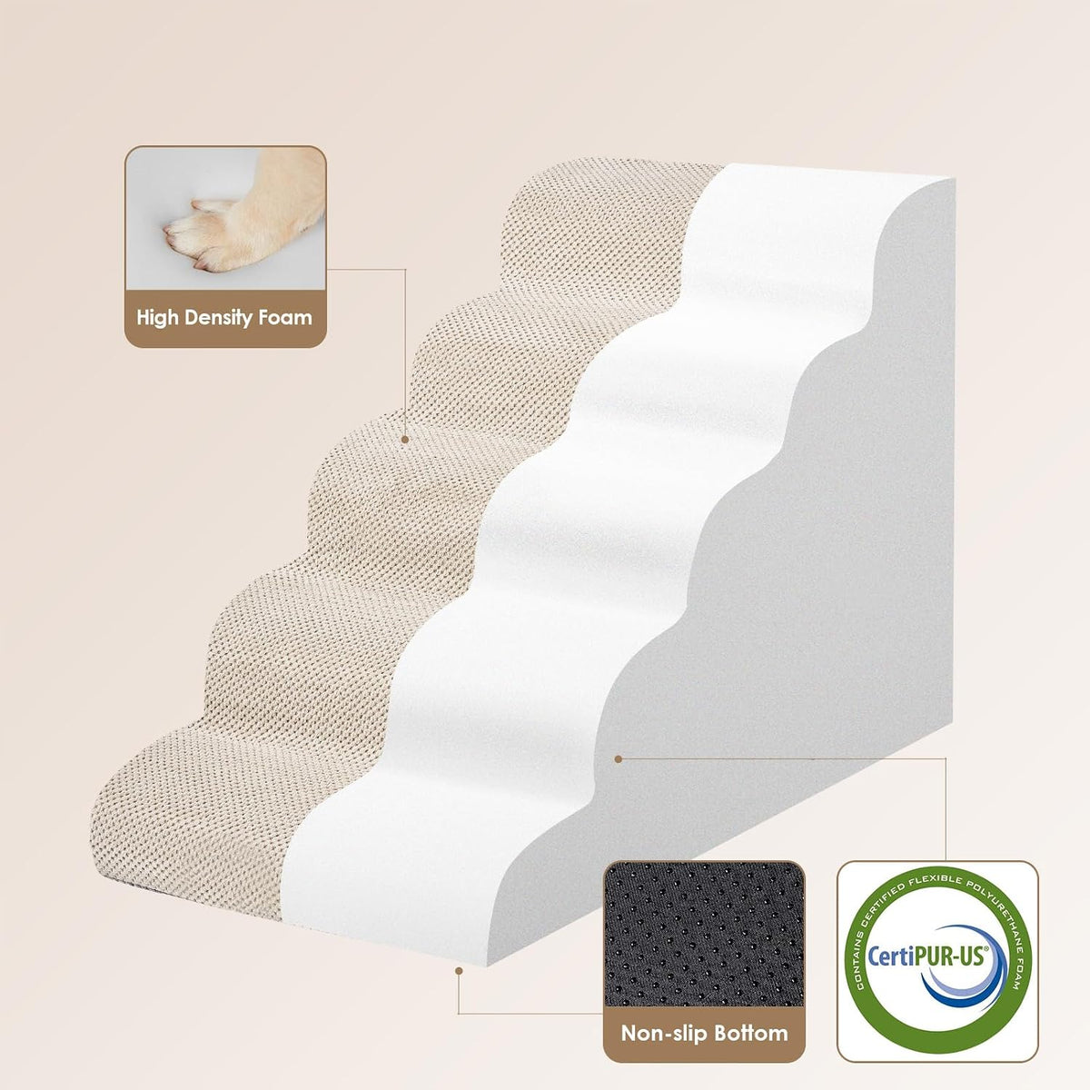 EHEYCIGA Extra Wide Dog Stairs for Large Dogs, 24.4"H Pet Step, Beige