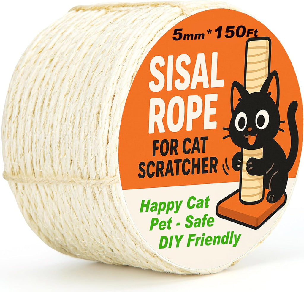 White Sisal Rope for Cat Tree and Scratching Post 5mm 1/5 Inch, 100 Feet