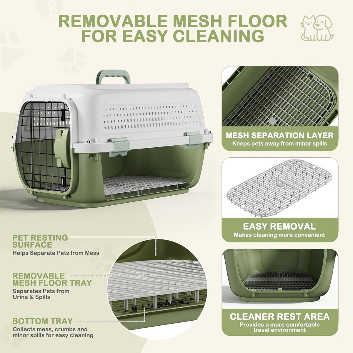 22.5" Hard Shell Cat Carrier, Pet Carrier for Small Dogs & Cats