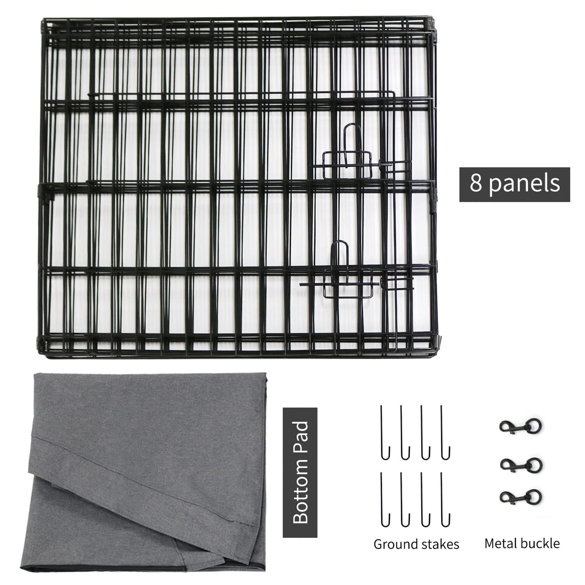 PETIME Foldable Metal Dog Exercise Pen/Pet Puppy Playpen Kennels Yard Fence Indoor/Outdoor 8 Panel 24" W x 24" H with Bottom Pad (with Bottom pad, 8 Panels 24" H)
