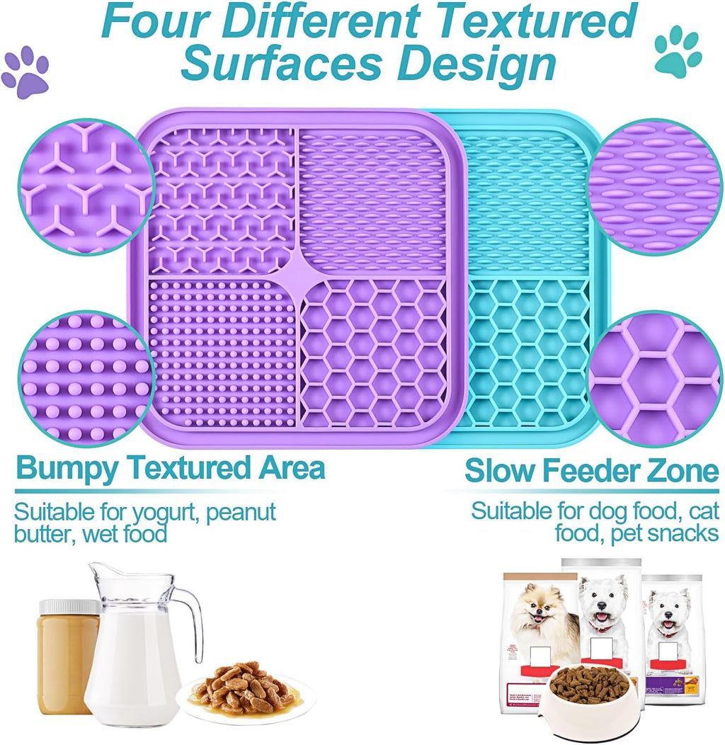 2PCS Licking Mat for Dogs with Suction Cups, Premium Lick Pad for Anxiety Relief, Slow Feeder Dog Bowls, Perfect for Bat