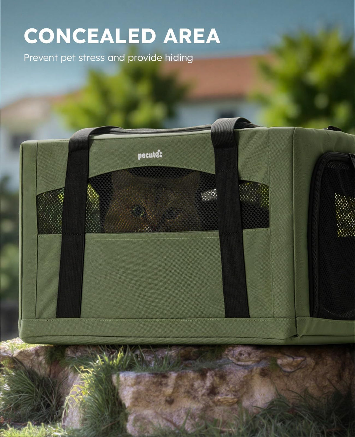 Pecute Cat Carrier Stable, Pet Carrier with Privacy Partition,Green