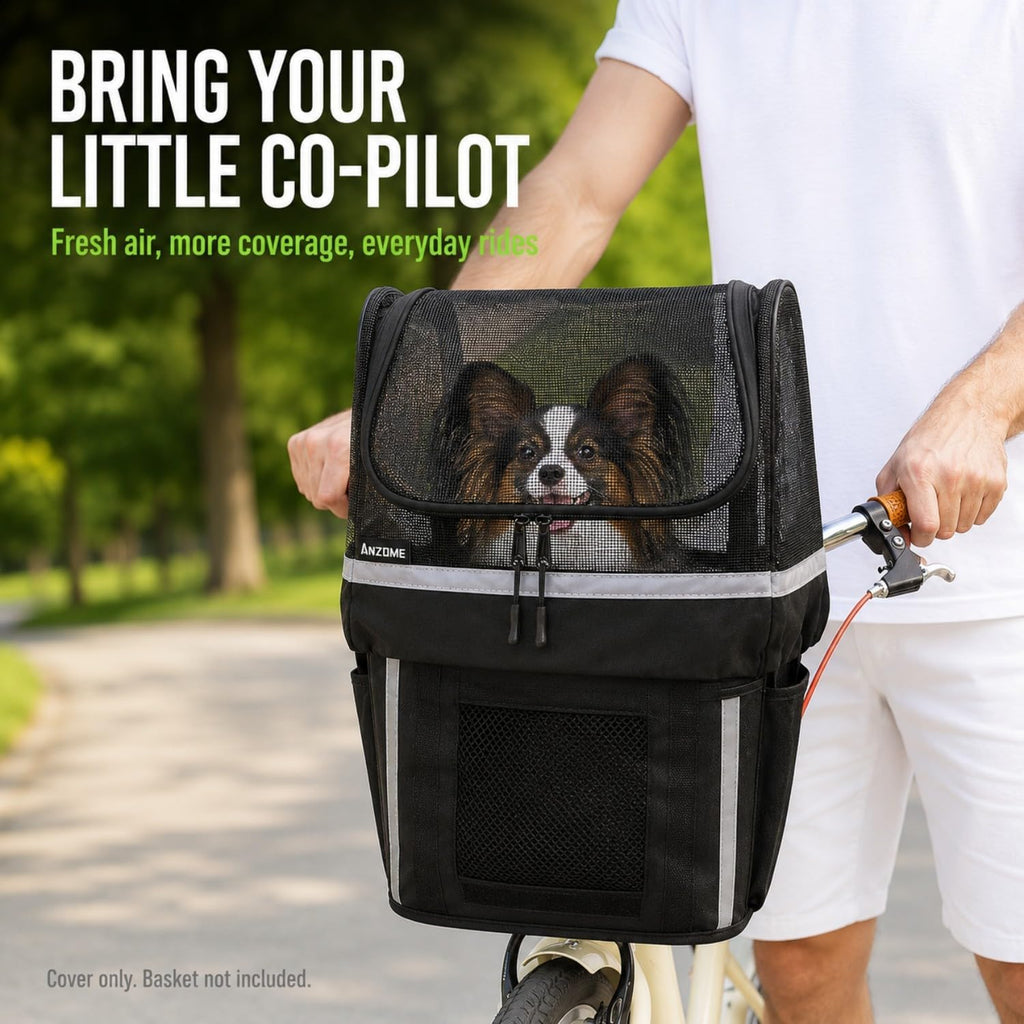 Dog Bike Basket Cover, Drawstring Mesh Pet Safety Cover, Breathable