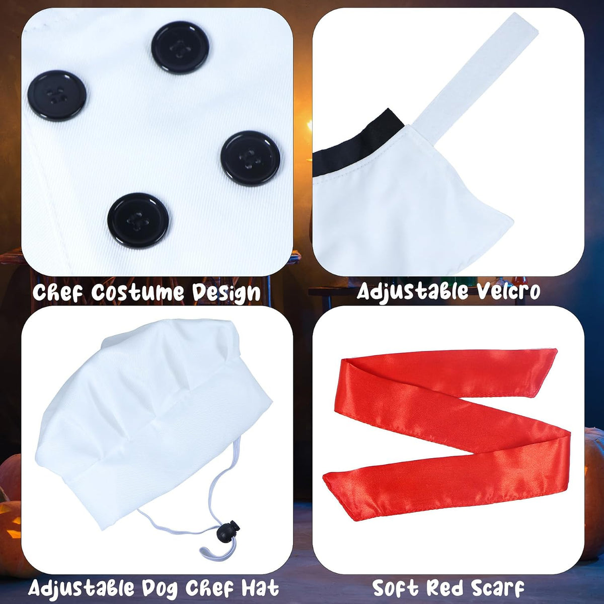 GOYOSWA Dog Halloween Costumes, Dog Chef Costume Chef Hat Clothes with Red Scarf Funny Holiday Clothes Outfit Halloween 