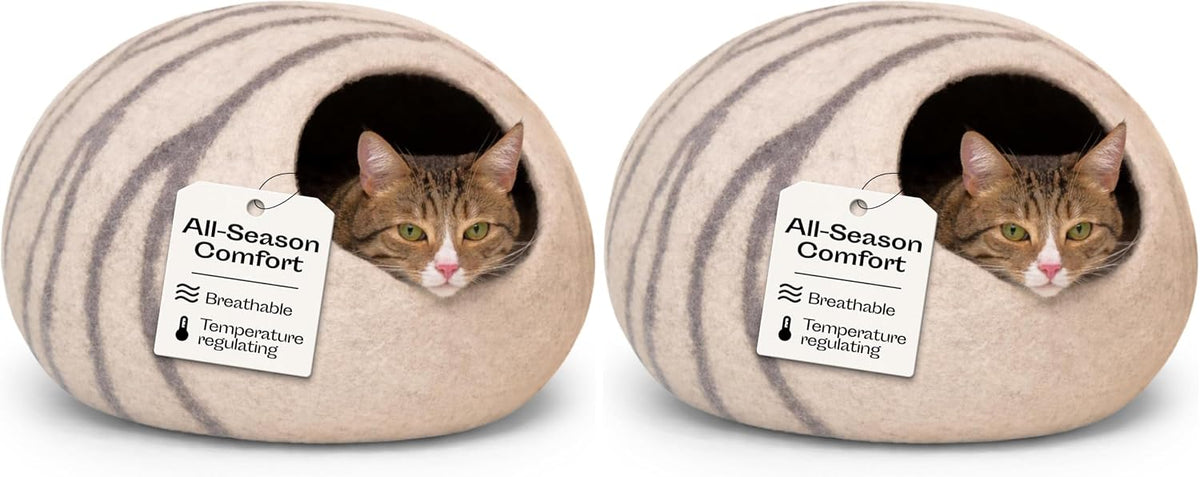 Cat Cave – Natural Wool – Self-Warming Hideaway for Indoor Cats & Kittens