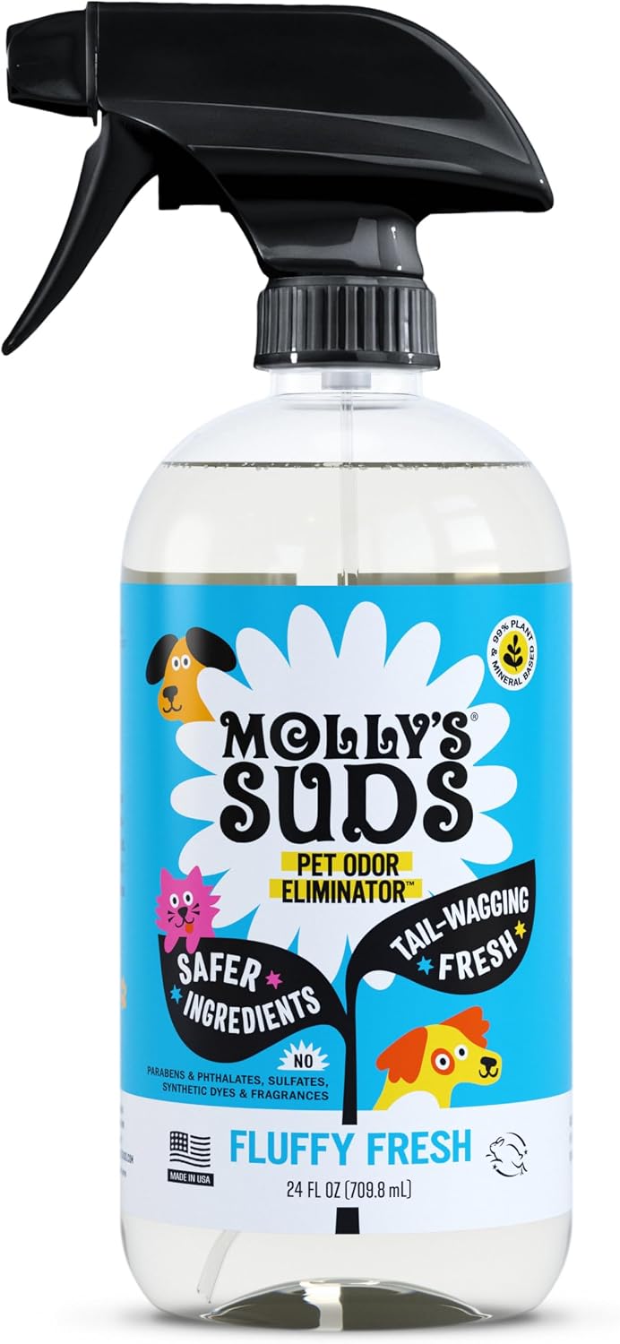 Molly's Suds Pet Odor Eliminator Spray for Dog and Cat Urine, Carpet Stains, and Strong Smells – Cleaner with Essential 