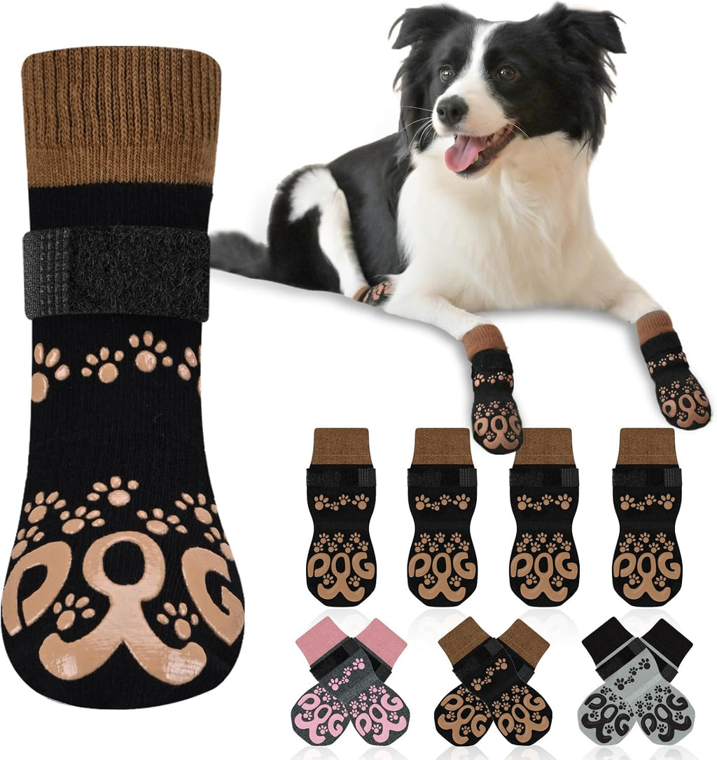 Dog Socks for Hardwood Floors Anti Slip - Double Side Dogs Booties to Prevent Licking, Hot Pavement Paw Protectors, No T