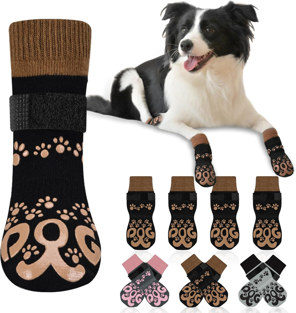 Dog Socks for Hardwood Floors Anti Slip - Double Side Dogs Booties to Prevent Licking, Hot Pavement Paw Protectors, No T