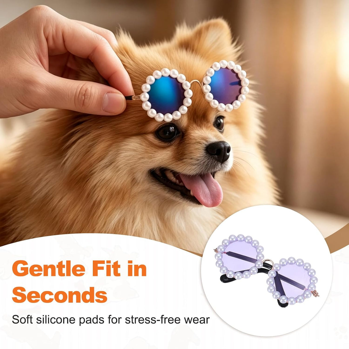 Dog Sunglasses, Cat Cute Round Glasses Purple Lens, Gold