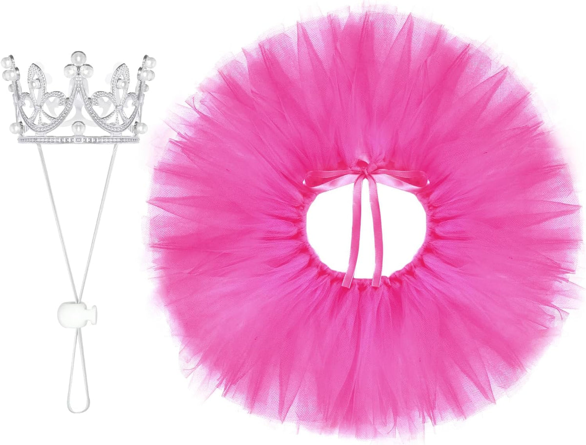 2 Pcs Dog Tutu Dress with Pearl Crown for Small Medium Pet Cat Dog Halloween Costume Dress for Ballet Birthday Party Wed