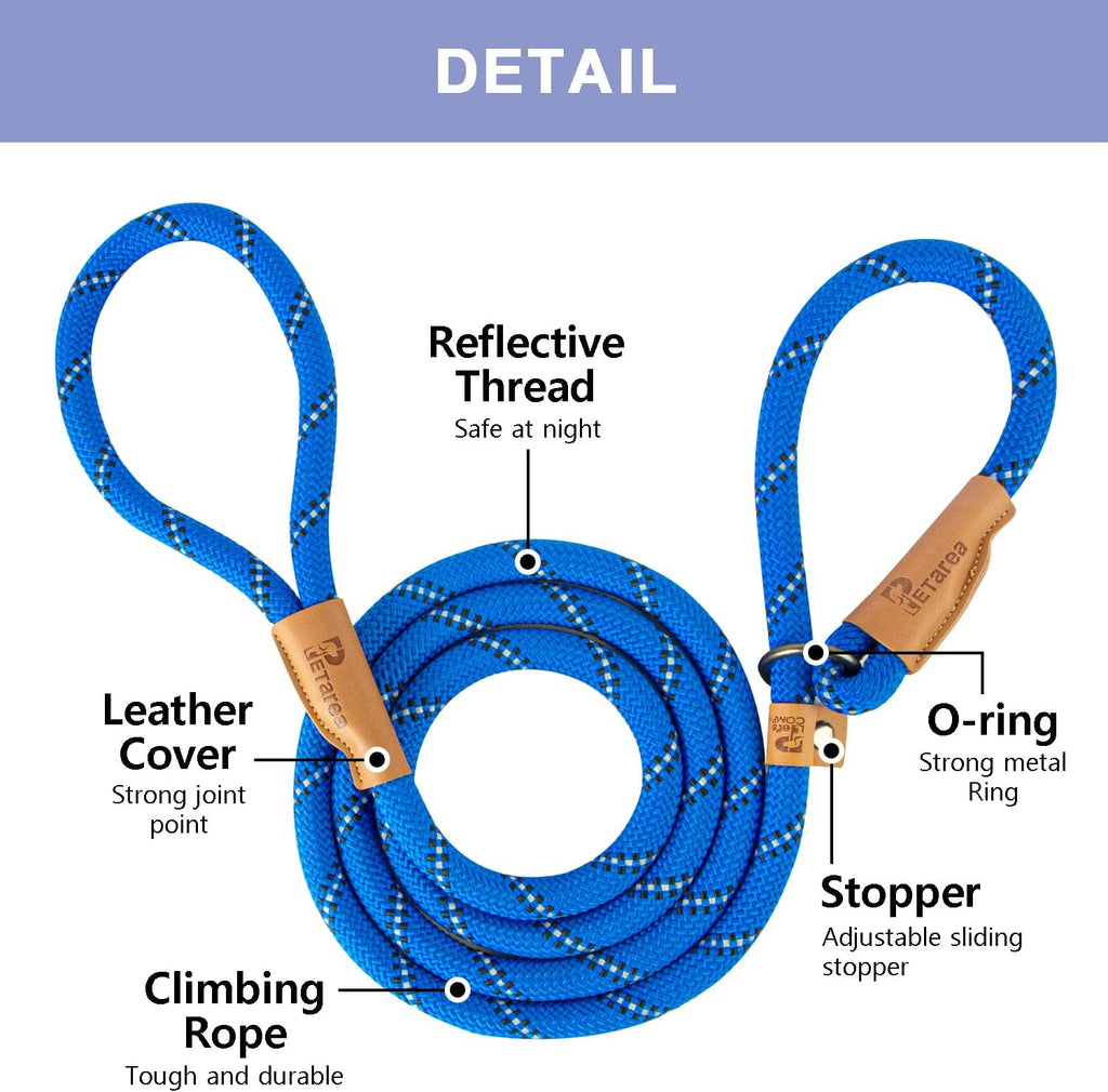 5 FT Slip Lead Dog Leash, Heavy Duty Rope Leash for Small Medium Large Dogs, No Pull Training Lead with Reflective Threa