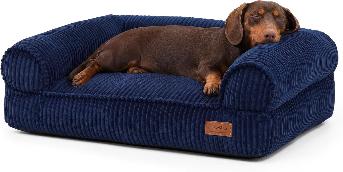 FUKUMARU Dog Couch Bed, Corduroy Cozy Cat Bed, Waterproof, Washable cover