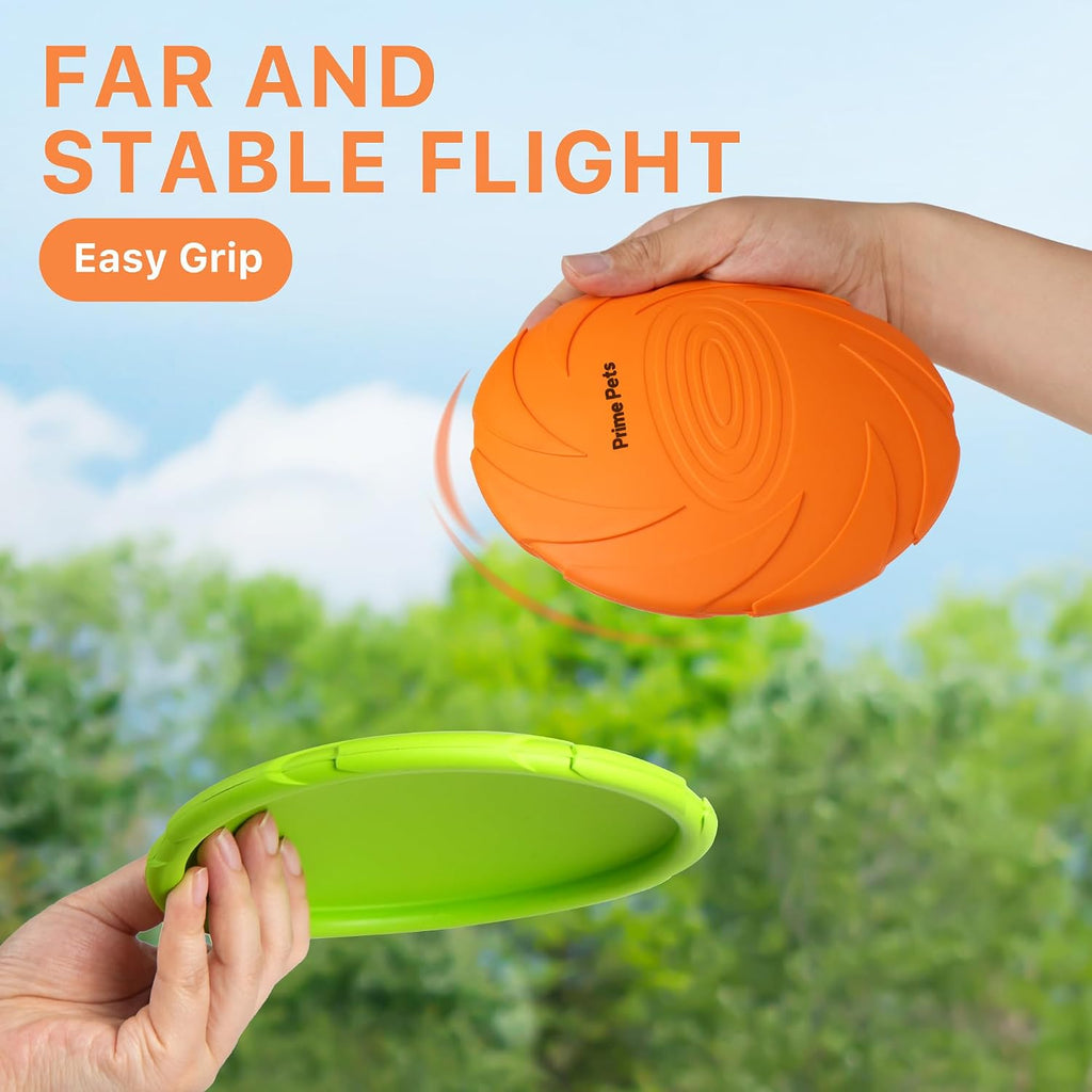 PrimePets Dog Flying Disc, 2 Pack, 7 Inch, Durable Dog Toys, Natural Rubber Floating Flying Saucer for Water Pool Beach,