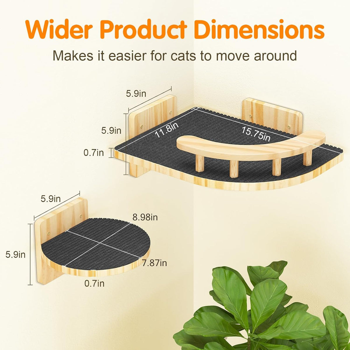 XiaZ Cat Wall Shelves, Corner Cat Shelf with 3 Wide Perch Steps, Kitty Wall Climber Wooden Furniture up to 25lbs, Modern