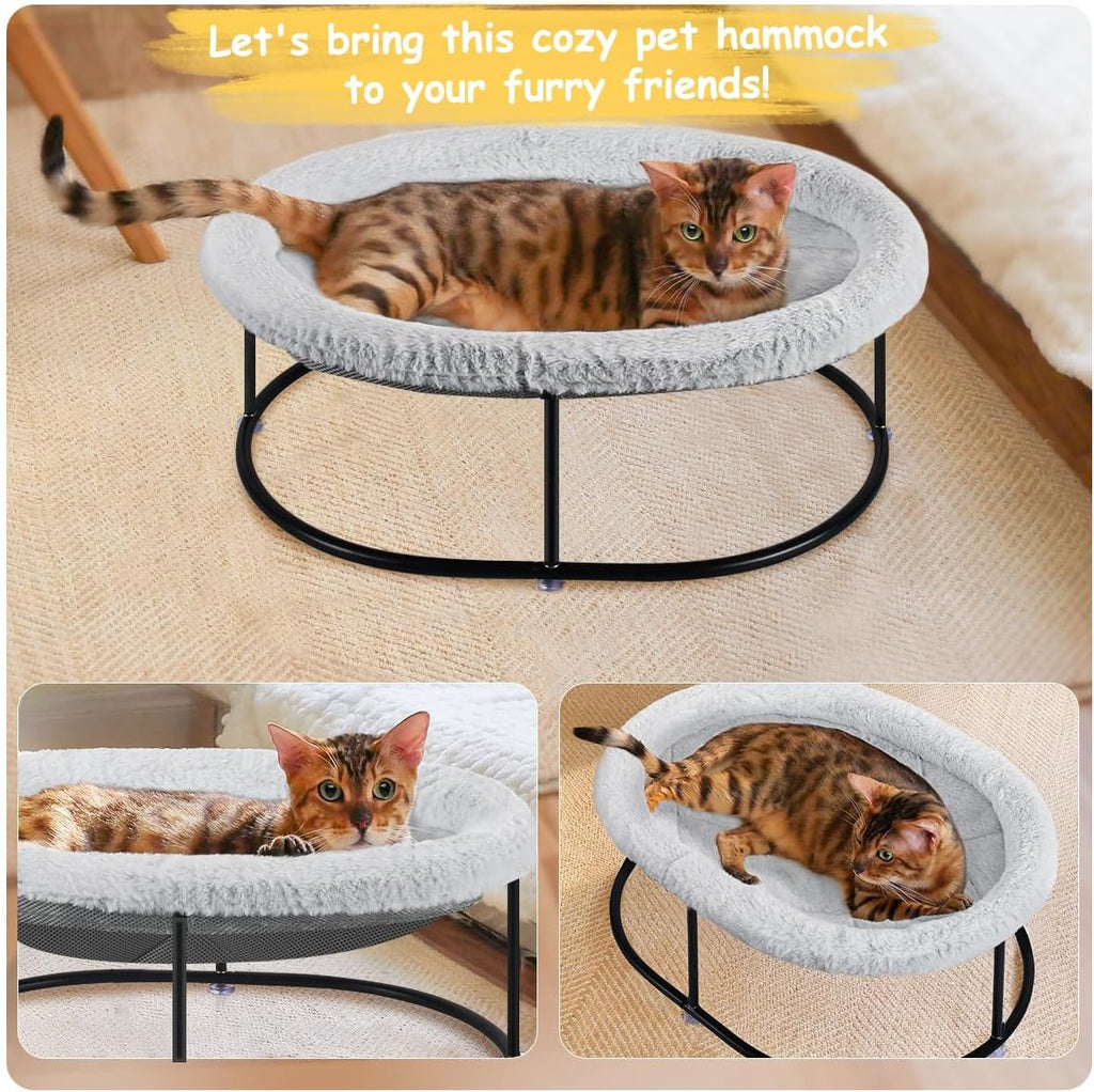 Elevated Cat Hammock, Fluffy Cuddle Cat Bed for Multiple Cats