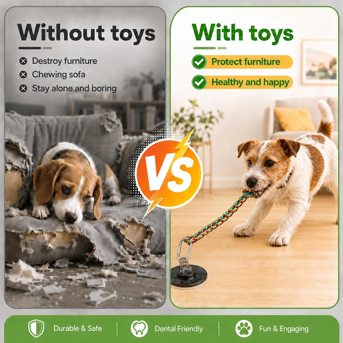 Rocfish Dog Rope Toys for Aggressive Chewers, Strong Suction Base