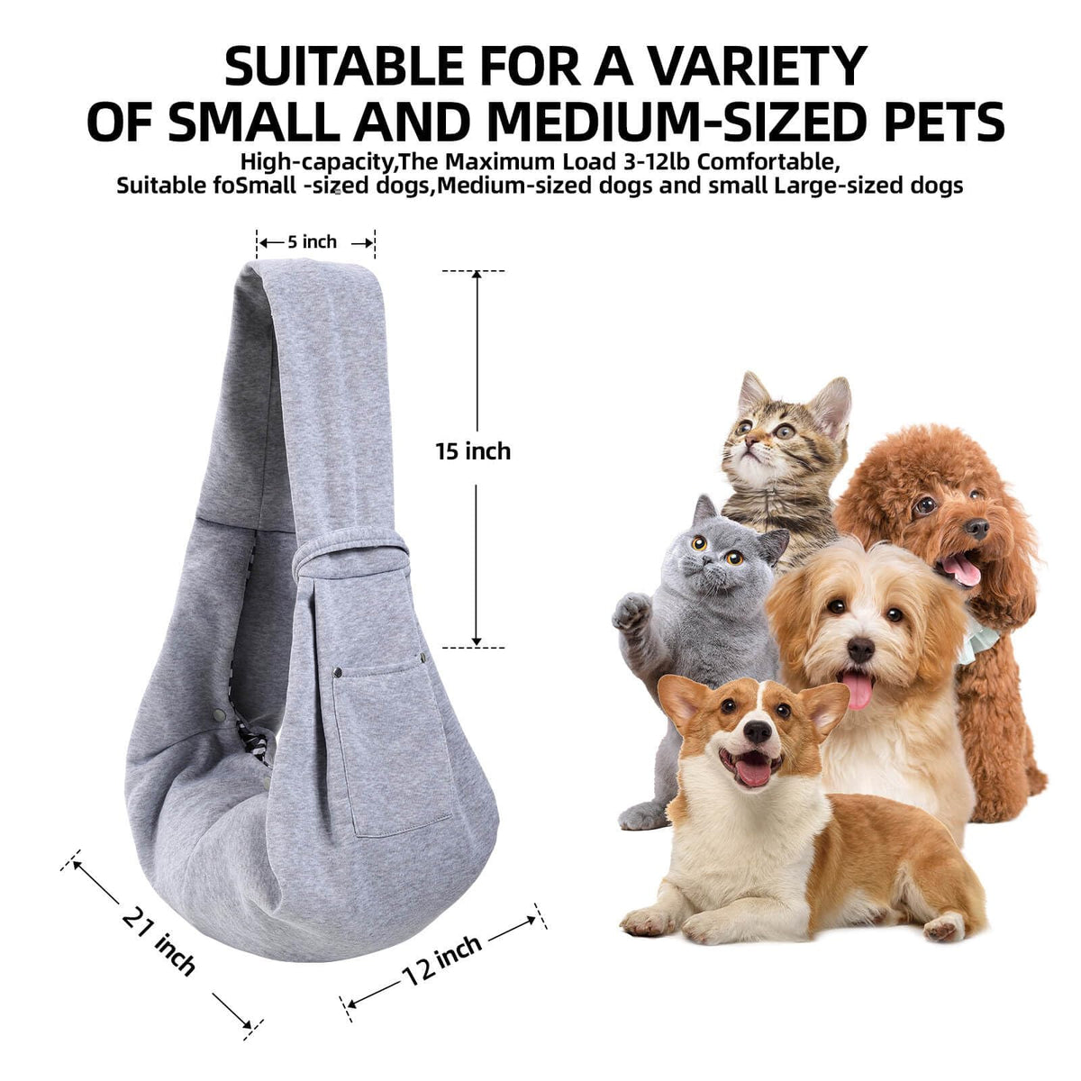 Dog and Cats Carrier Sling, Puppy Small Pet Carrier with Storage Pocket