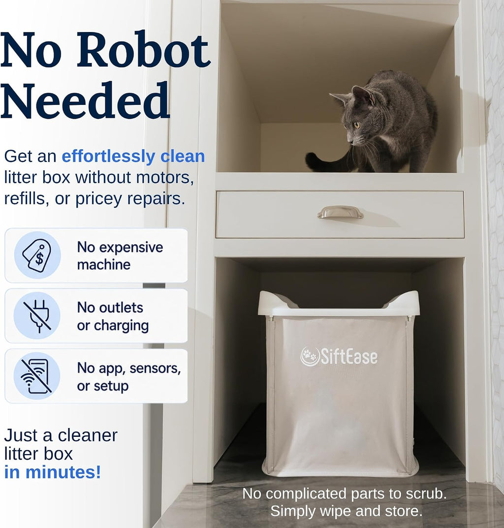 SiftEase Cat Litter Sifter with Bin, Fast Scoop-Free Litter Box Cleaning
