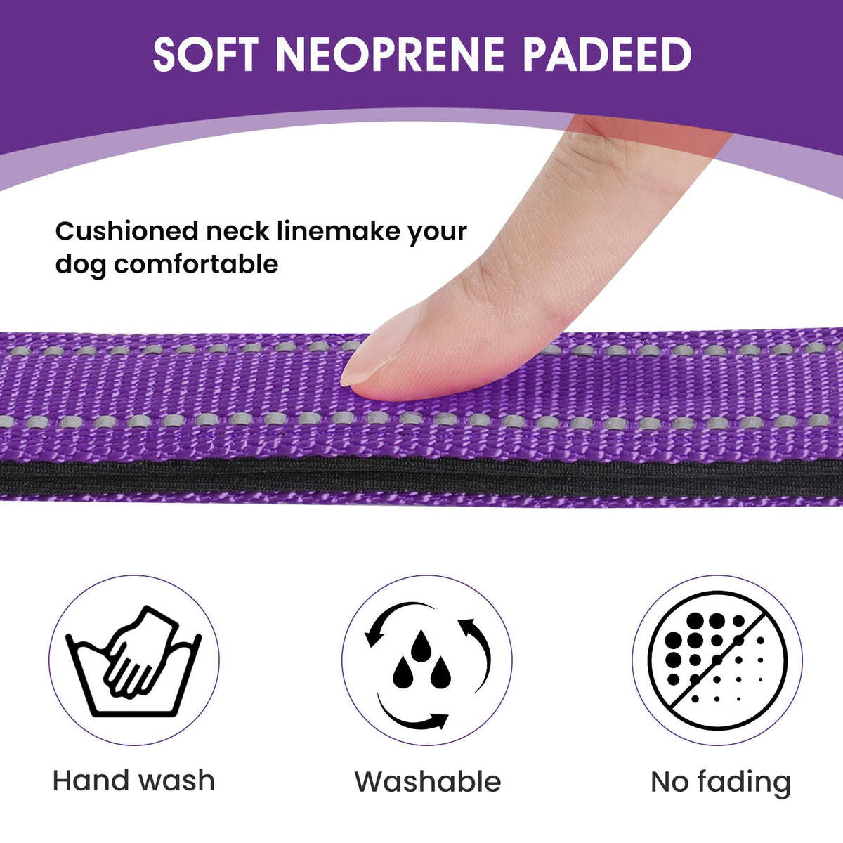 PenSeepet Reflective Dog Collar, Adjustable Nylon for Medium Dogs,Purple