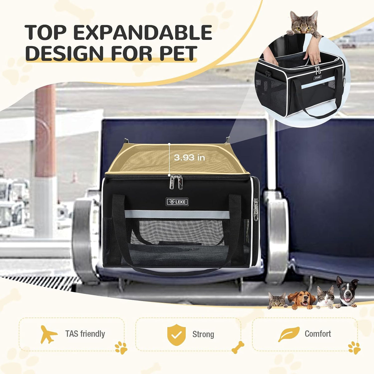 Lekereise Top-Expandable Pet Carrier 18x13x9.5 Inch Southwest Frontier Airline Approved Soft Sided Underseat to 15lbs Tr