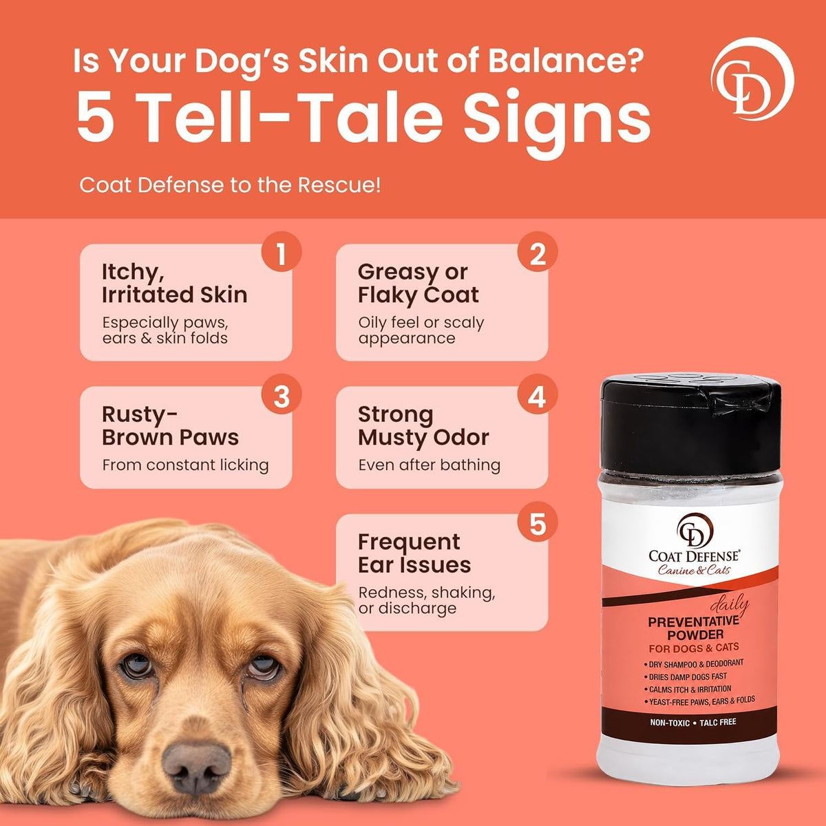 COAT DEFENSE Daily Preventative Powder | Made in USA | 3.5oz Waterless Dog Shampoo & Pet Deodorizer for Smelly Dogs | Pr