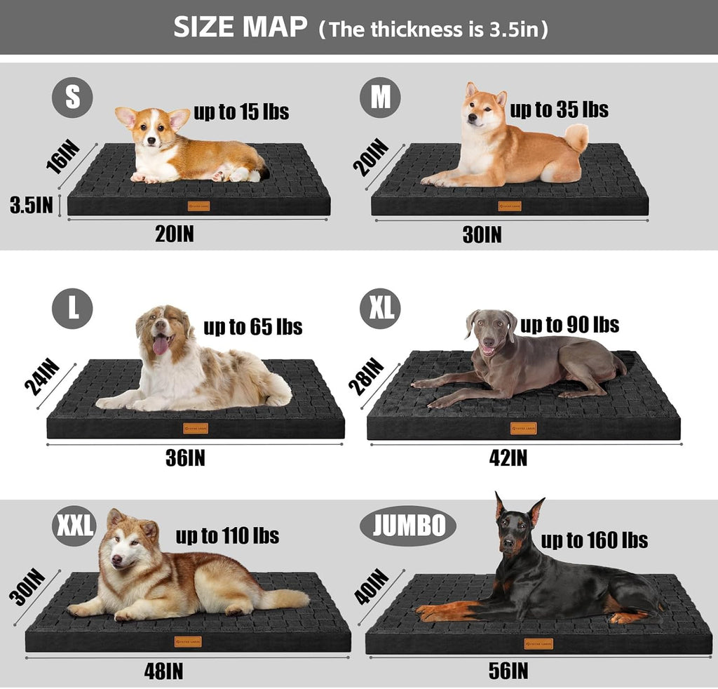 Patas Lague Orthopedic Large Dog Bed Washable Pet Crate Mat 36''X24'' Black