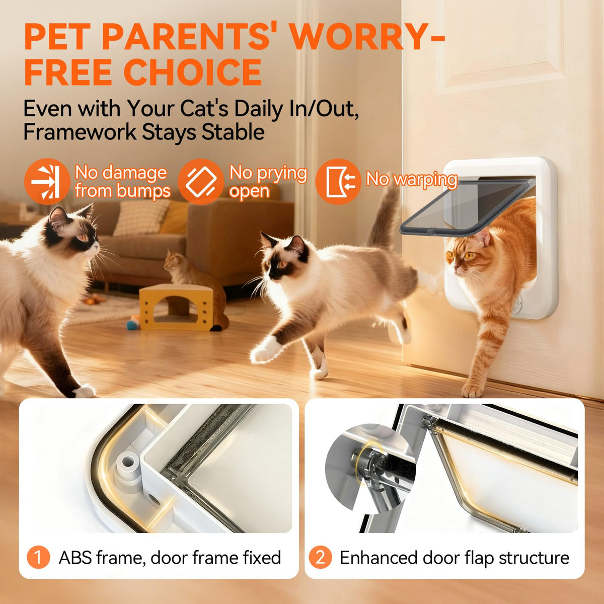 LIBBEPET Cat Door Interior Door, 4 Way Rotating Lock for Cats ≤18 lbs，Large