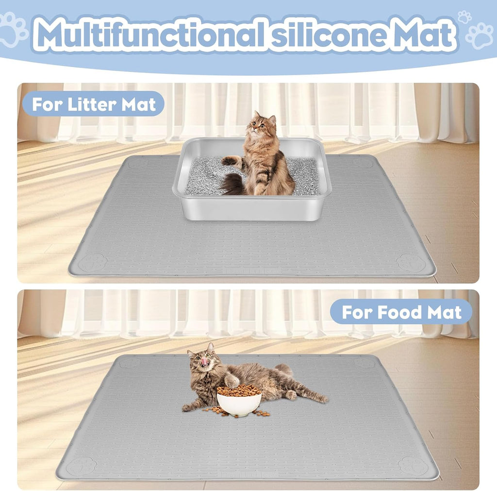 Silicone Cat Litter Mat for Litter Box 40”x28” Large Cat Mat, Light Grey