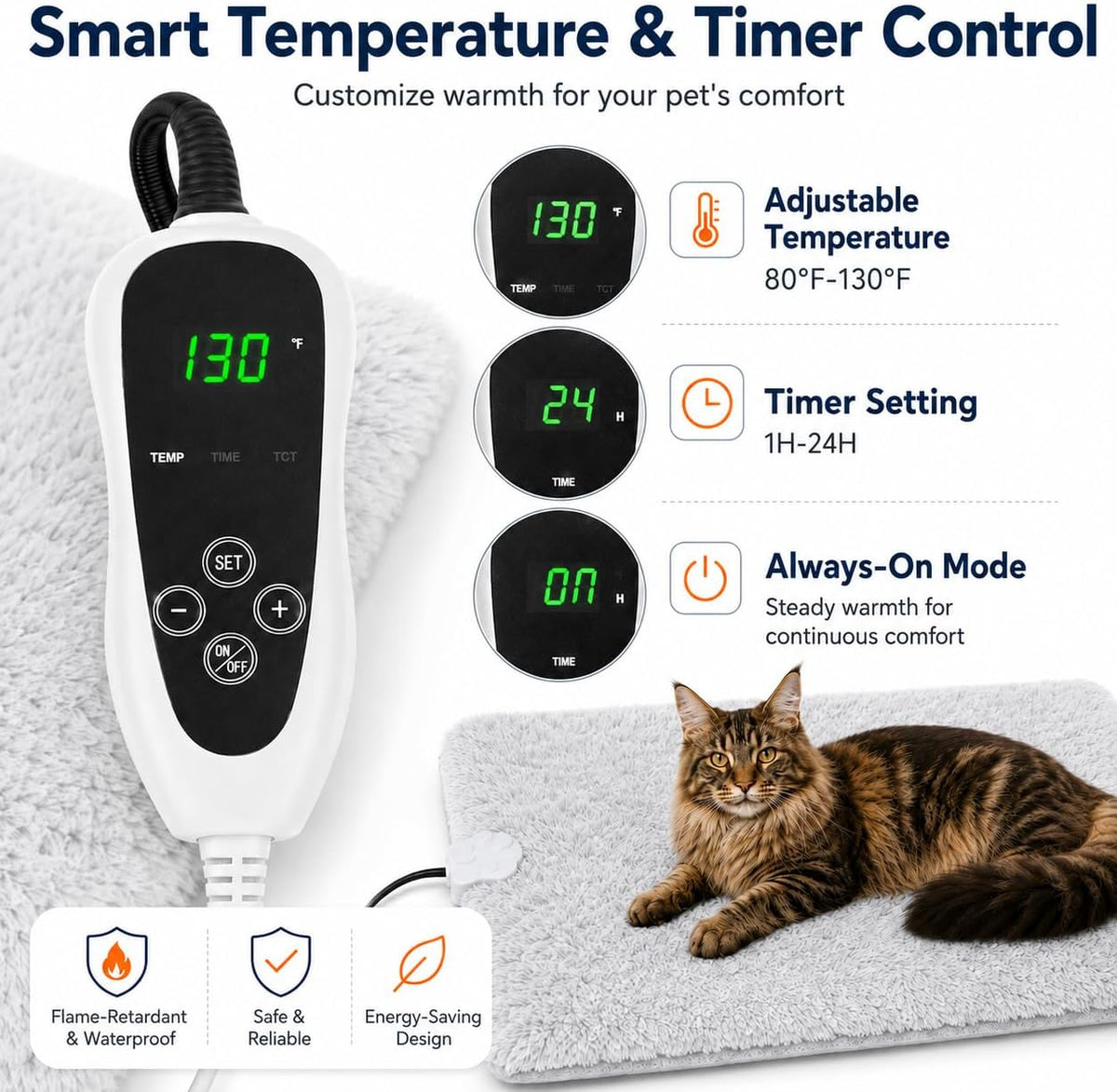 Pet Heating Pad for Cats with Normally Open Function,Heated Cat Bed