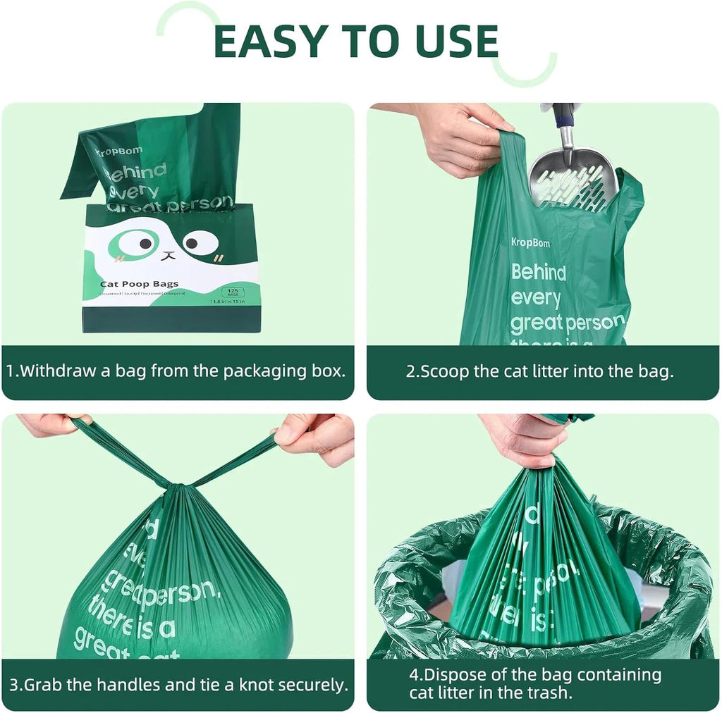 125 Count Cat Poop Bags with Handles, Disposable Litter Bags for Pet Poop, Extra-Thick Kitty Cat Waste Bags Easy Tie Lea