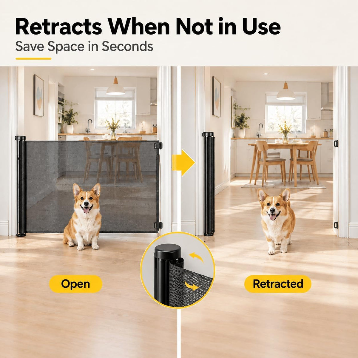 Retractable Pet Gate for Dogs & Cats, 70.9 inches Wide x 30.7 inch High